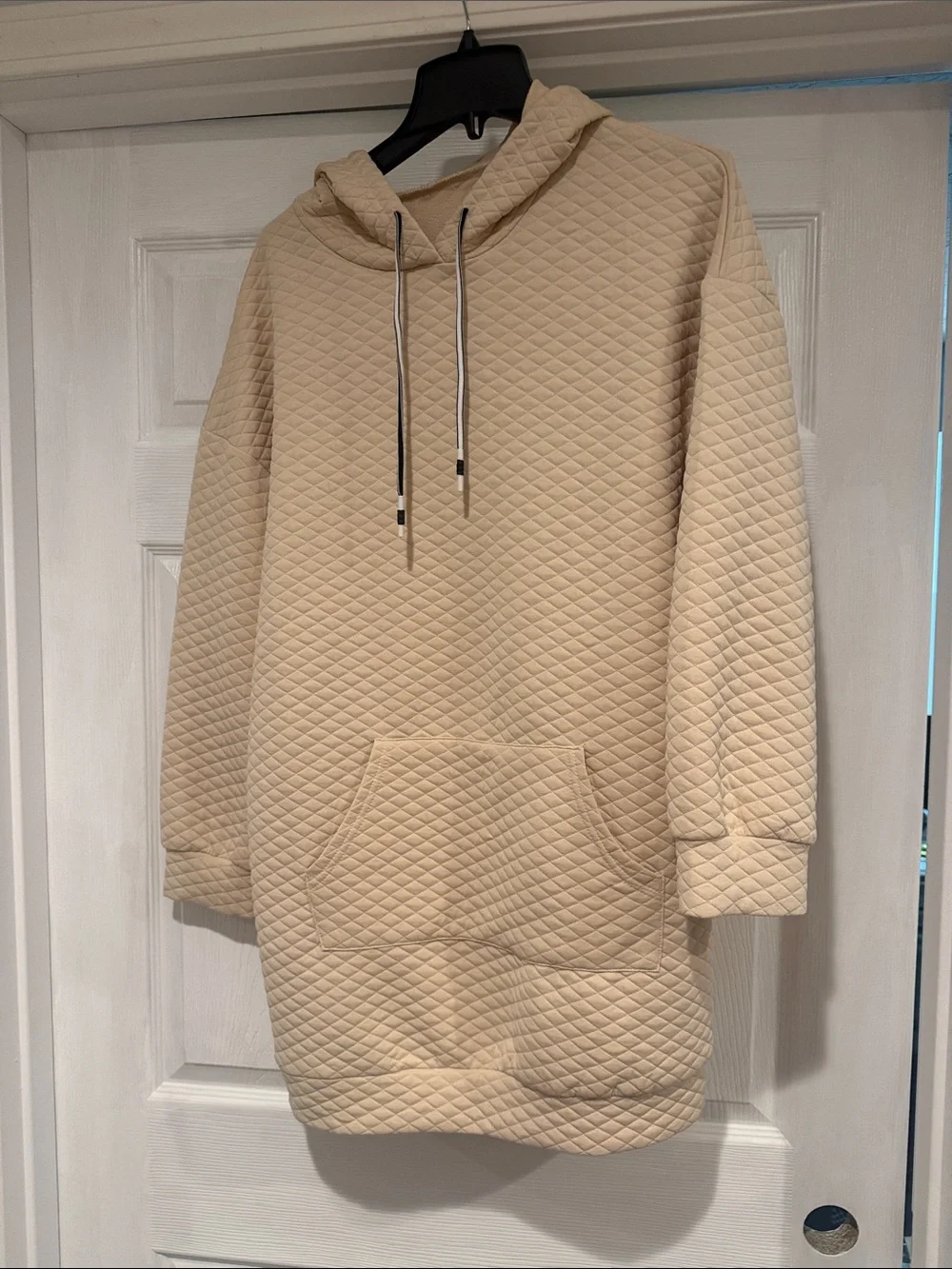 Quilted Hooded Pullover Sweatshirt in Beige - Picture 1 of 2